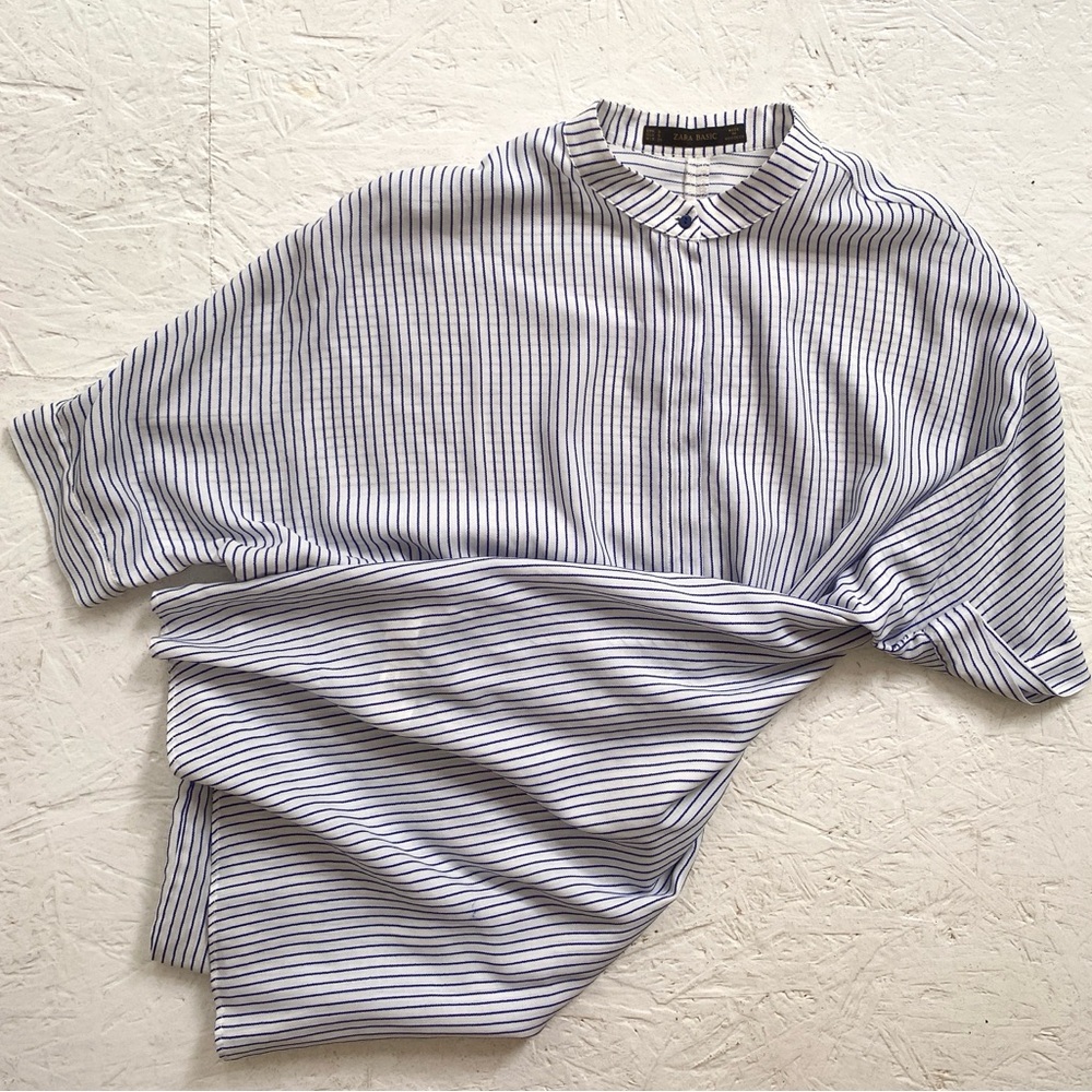 Zara Sheer Blue and White Striped Button Down